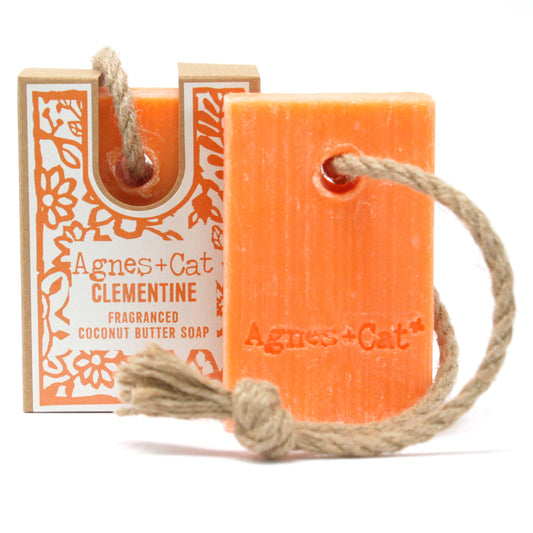 Agnes and Cat Coconut Butter Soap On A Rope Clementine 150g ACSR-03