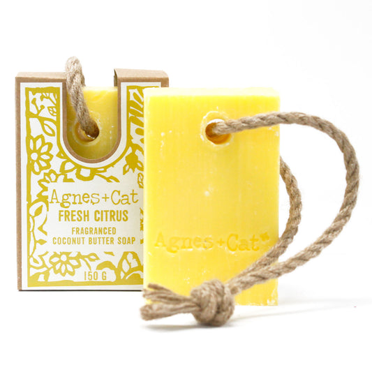 Agnes and Cat Coconut Butter Soap On A Rope Fresh Citrus 150g ACSR-13