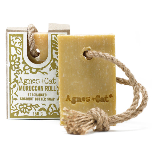Agnes and Cat Coconut Butter Soap On A Rope Moroccan Roll 150g ACSR-04