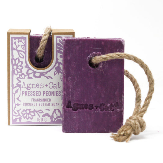 Agnes and Cat Coconut Butter Soap On A Rope Pressed Peonies 150g ACSR-11
