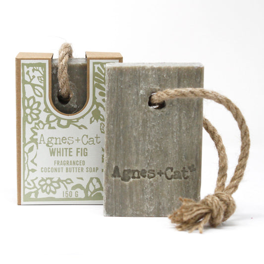 Agnes and Cat Coconut Butter Soap On A Rope White Fig 150g ACSR-02