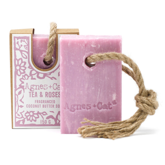 Agnes and Cat Coconut Butter Soap On A Rope Tea and Roses 150g ACSR-08
